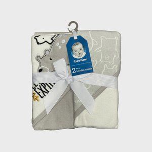 Gerber 2-Pack Baby Hooded Towels - Let's Explore - Grey and White